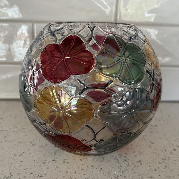 Hand Blown Clear Glass Bohemia Vase Made in Czech 6" Tall Hand Painted Flowers - Picture 5 of 8